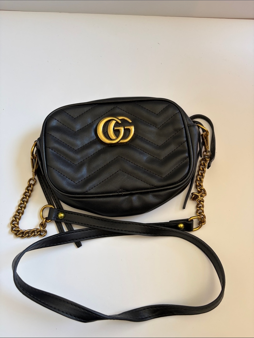 Gucci Black Chevron Leather Crossbody with Gold GG Hardware